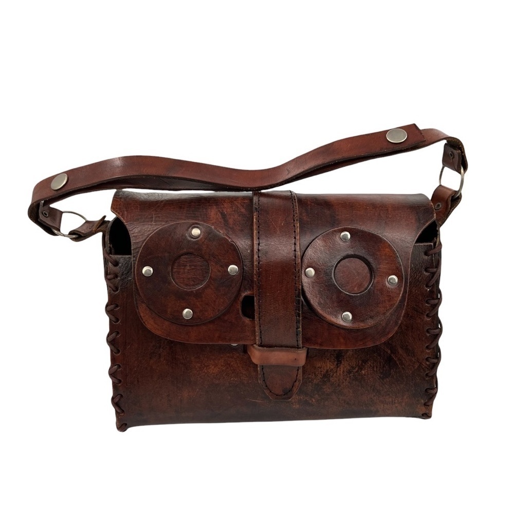 Owl Brown Leather Shoulder Box Purse